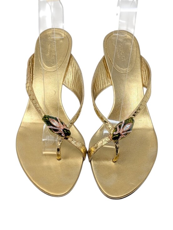 Gucci Shoes - Gucci Tom Ford S/S 2004 Gold Metallic Green Python Bamboo Heel Sandals Size 8